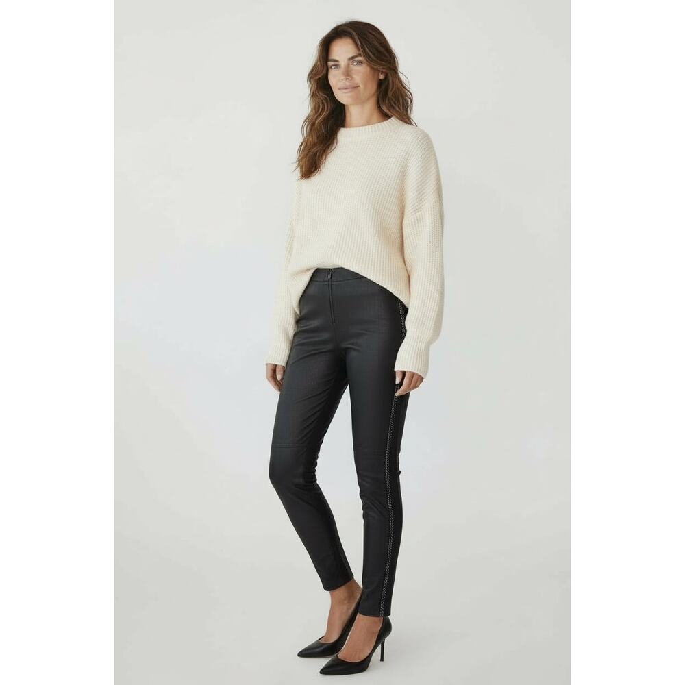 Alice + Olivia Maddox Chain Detail Leather Leggings Black Lambskin Size 6